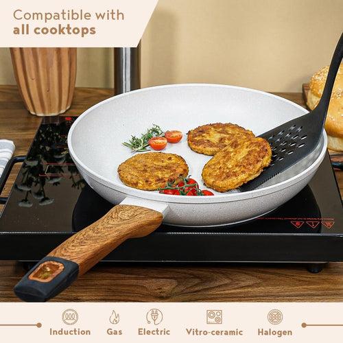 Bergner Naturally Marble Non Stick Frypan | Gas & Induction Compatible | Cream