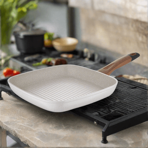 Bergner Naturally Marble Non Stick Grill Pan | Gas & Induction Compatible | Cream