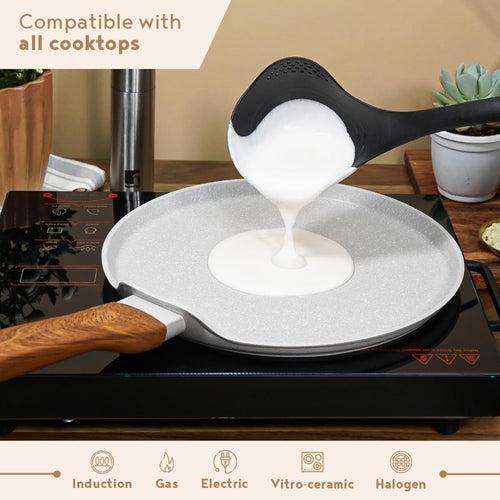 Bergner Naturally Marble Non Stick Tawa | Gas & Induction Compatible | Cream