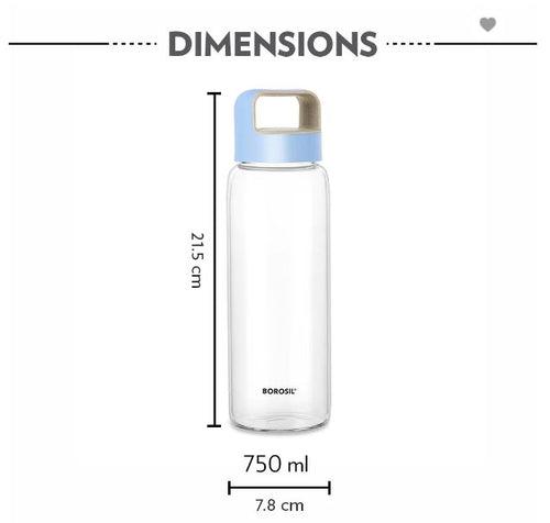 Borosil Crysto Wide 750 ML Borosilicate Glass Bottle with Blue Lid | Transparent | 1 Pc