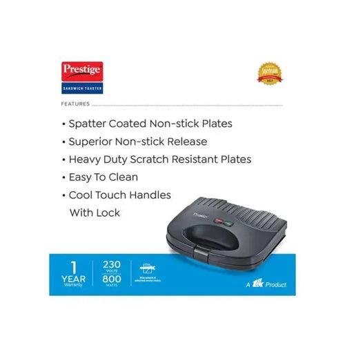 Prestige PGFSP - Spatter Coated Non-stick Sandwich Toasters With fixed Grill Plate | Black