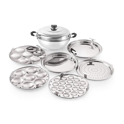 COMBO2024 - Softel Stainless Steel 1500 ML Casserole + Softel Stainless Steel 6 Piece Multi Kadai | Set of 2 Pcs