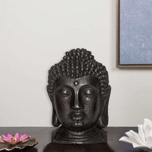 Black Gunmetal Finish Buddha Head Sculpture Decor