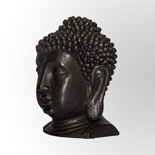 Black Gunmetal Finish Buddha Head Sculpture Decor