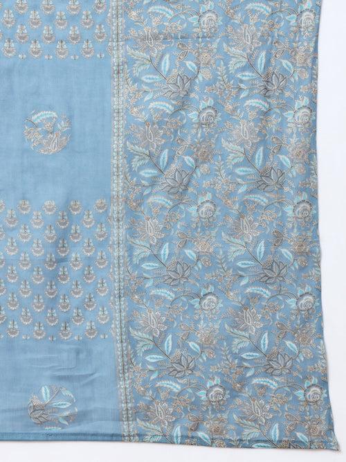 Blue Foli Print Cotton Kurta Dupatta Set