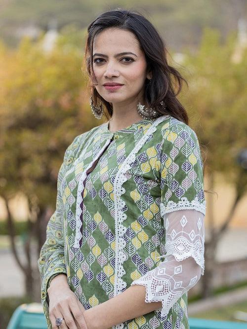 Green Printed Kurta Dupatta Set