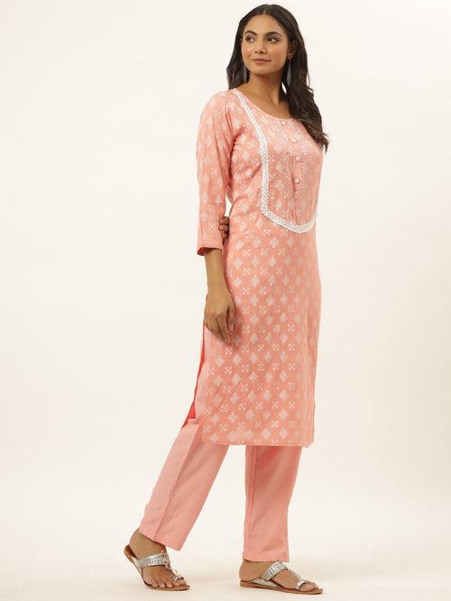 Pink Ethnic Motifs Printed Kurta Set