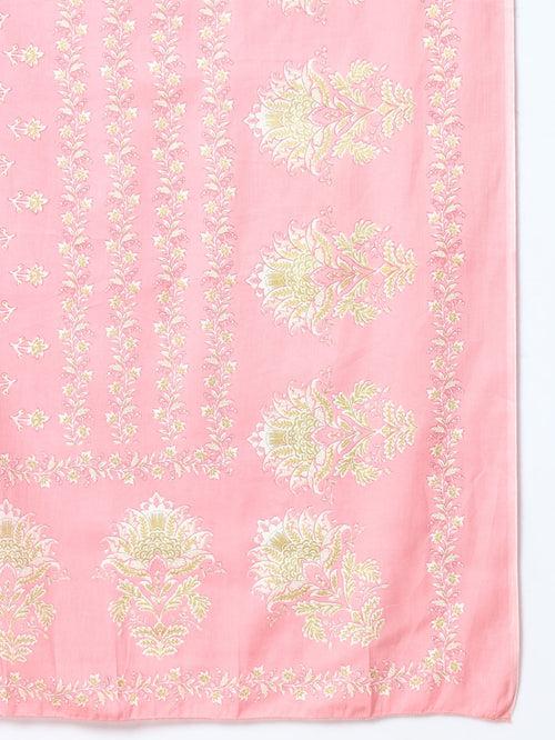 Pink Printed Cotton Kurta Dupatta Set