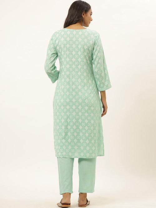 Sea Green Ethnic Motifs Printed Kurta Set