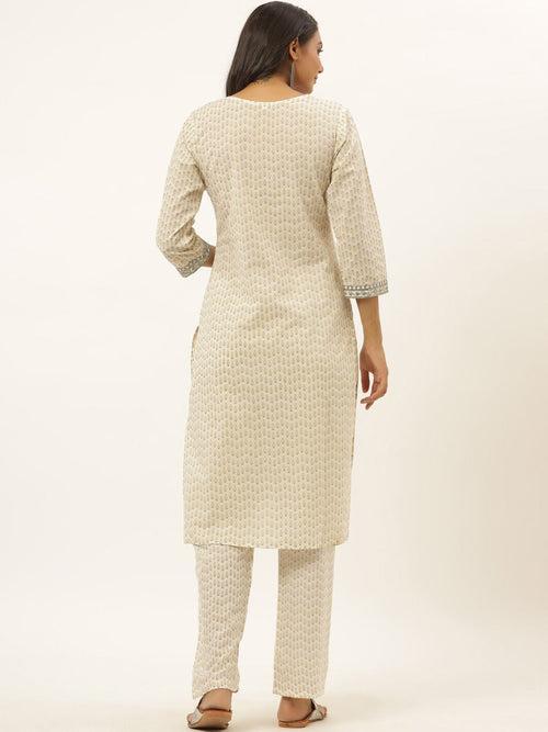 White Printed Kurta Set