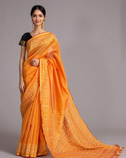 Chanderi Saree Applique Ball Motif, Orange