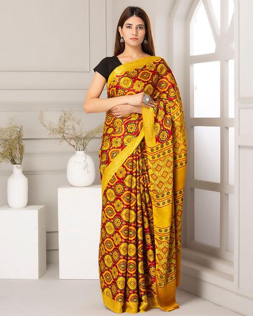 Silk Saree Ajrak Modal, Mustard