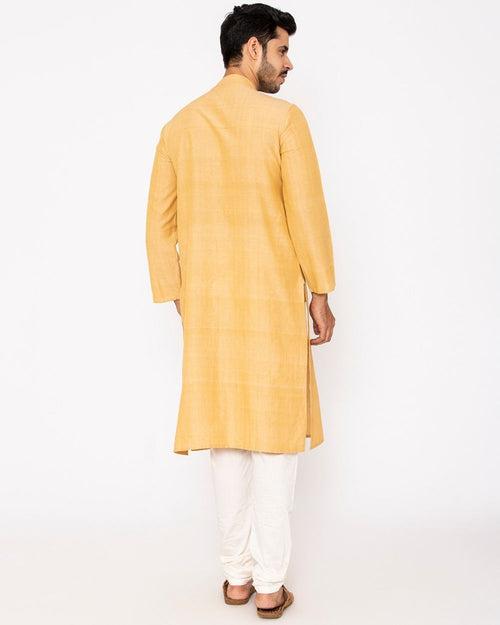 Chinese Collar Kurta Handwoven, Yellow