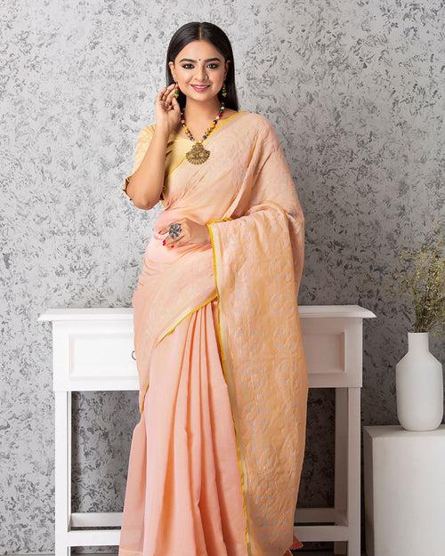 Chanderi Saree Applique Ball Motif, Light Peach