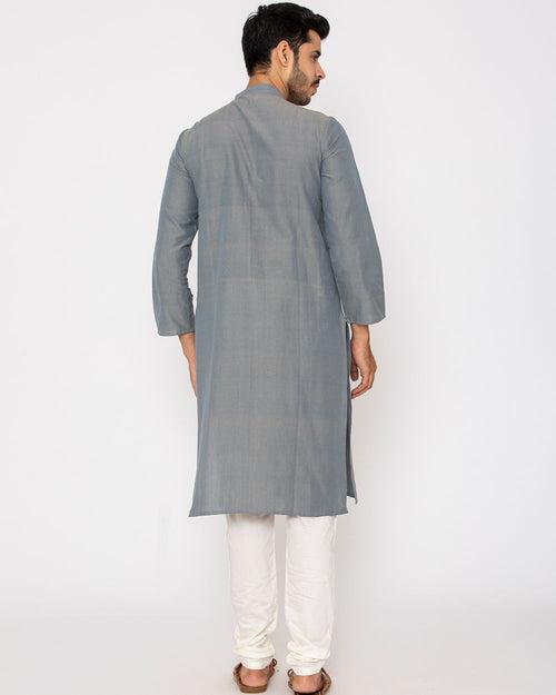 Chinese Collar Kurta Handwoven, Grey