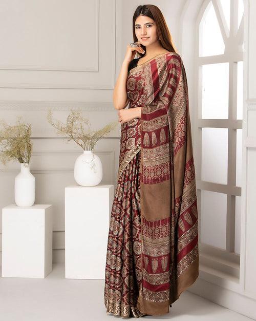 Silk Saree Ajrak Modal, Maroon