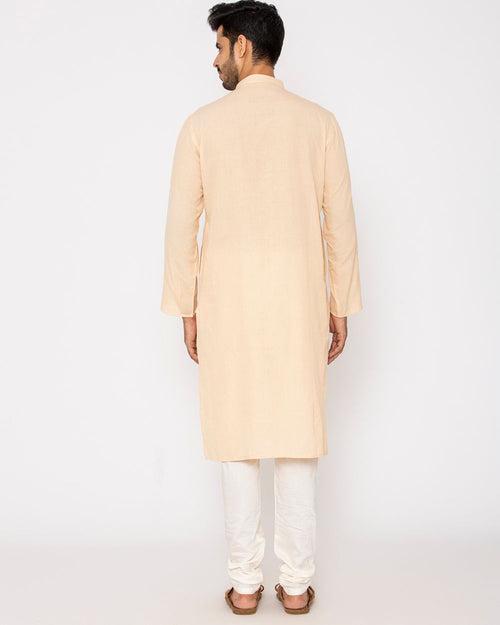 Chinese Collar Kurta Handwoven, Beige