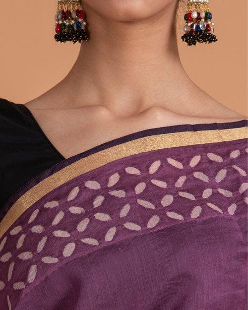 Chanderi Saree Applique Khuddi Motif, Violet