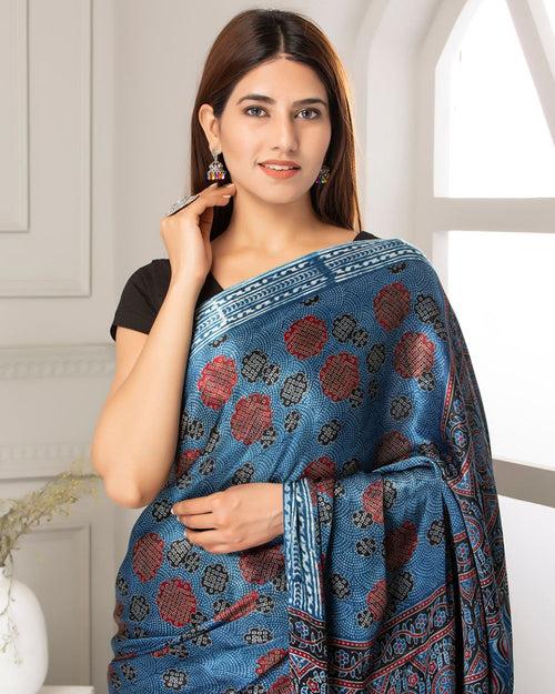 Silk Saree Ajrak Modal, Dark Blue