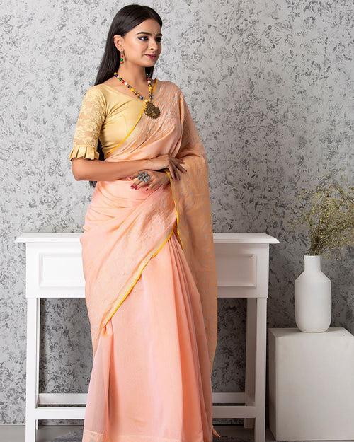 Chanderi Saree Applique Ball Motif, Light Peach