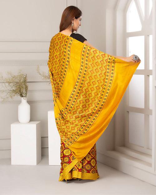 Silk Saree Ajrak Modal, Mustard