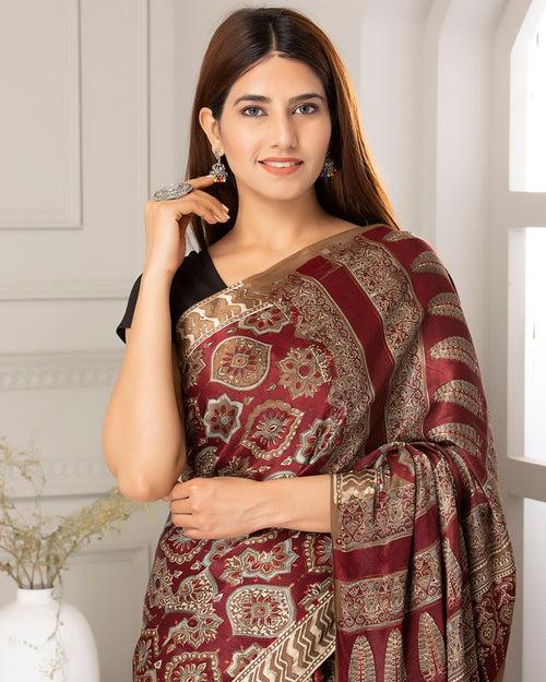 Silk Saree Ajrak Modal, Maroon