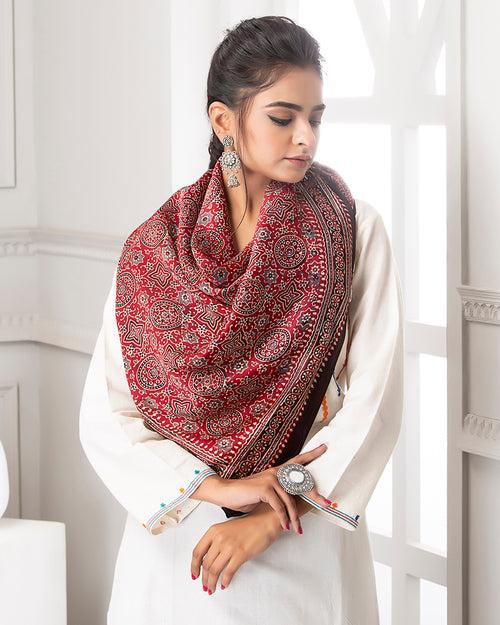 Scarf Print Ajrakh, Red