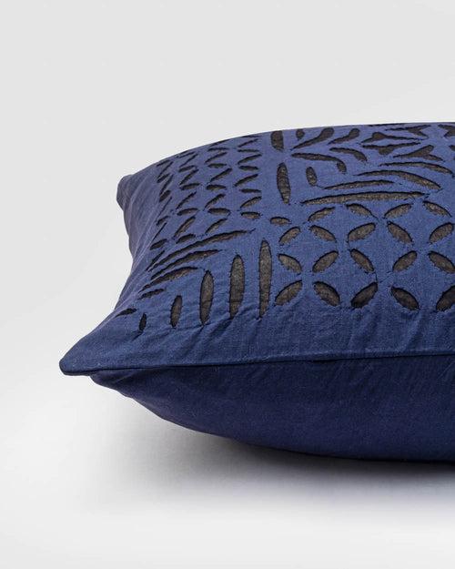 Cushion Cover Applique Gulchand Design, Navy Blue