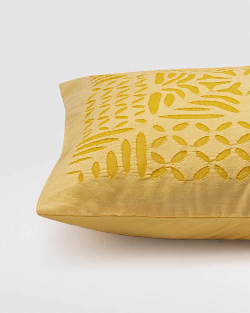 Cushion Cover Applique Gulchand Design, Pastel Yellow