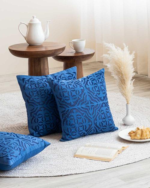 Cushion Cover Applique Mehndi Design, Blue