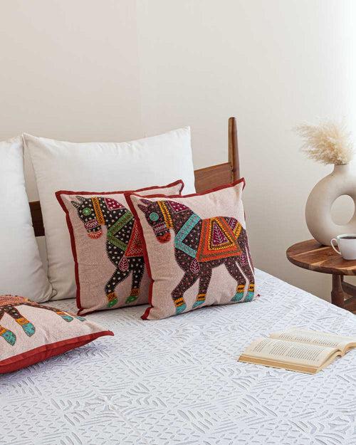 Cushion Cover Horse Patchwork, Black