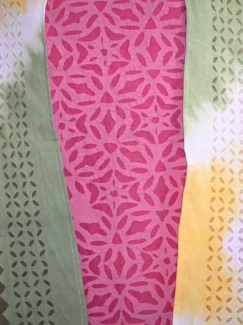 Kurta Fabric Applique Ankuddiya Design, 3 Piece Cotton Set with Tie and Dye Dupatta