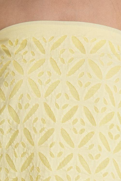 Kurta Fabric Applique Long Box Khuddi Design, Lemon