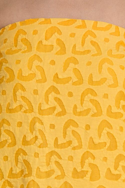 Kurta Fabric Applique Ankuddiya Design, Yellow