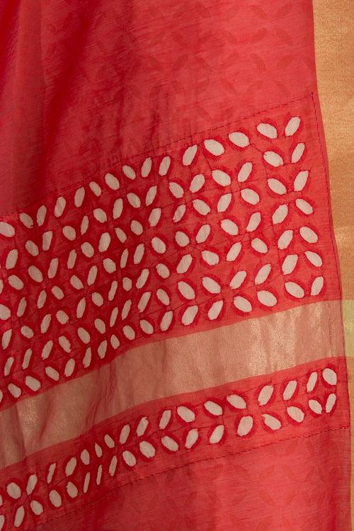 Duppatta Khuddi Design Applique Chanderi, Red