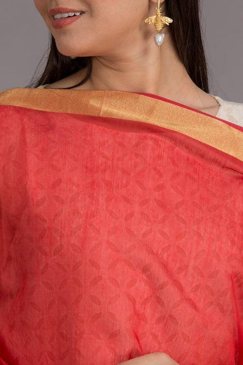 Duppatta Khuddi Design Applique Chanderi, Red