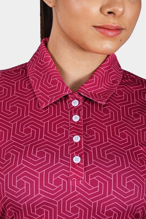 Heavy Pink Geometric AH Women Polo Shirt