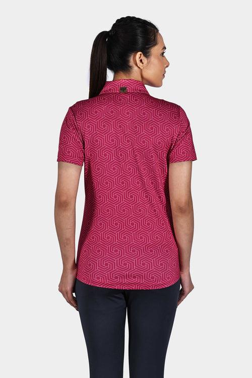 Heavy Pink Geometric AH Women Polo Shirt