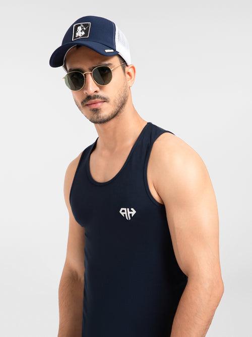 AH Gym Vest Navy Blue 4-Way Stretch