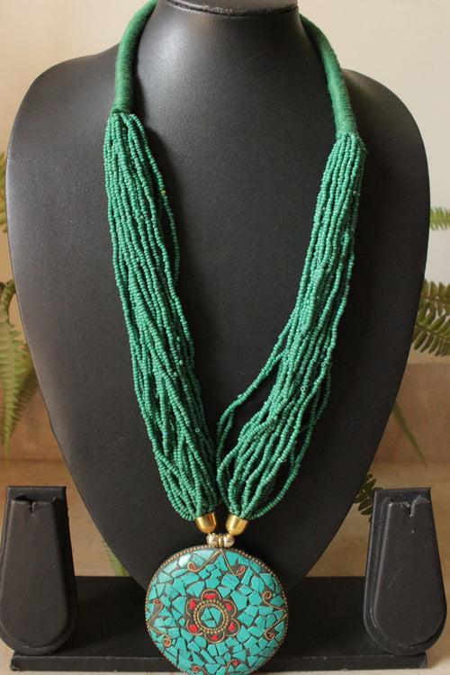 Green and Turquoise Multi-Layer Beaded Tibetan Necklace