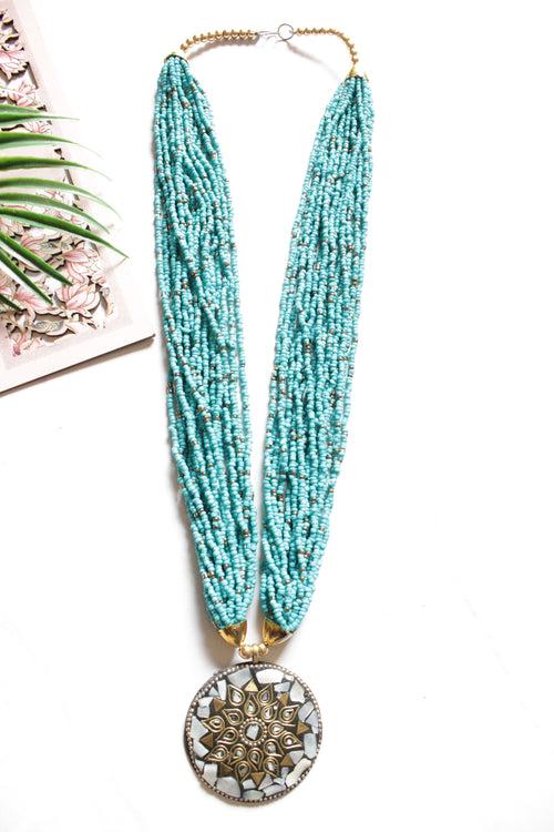 Tibetan Pendant Blue Beads Hand Braided Multi-Layer Necklace