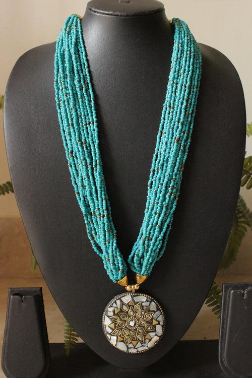 Tibetan Pendant Blue Beads Hand Braided Multi-Layer Necklace