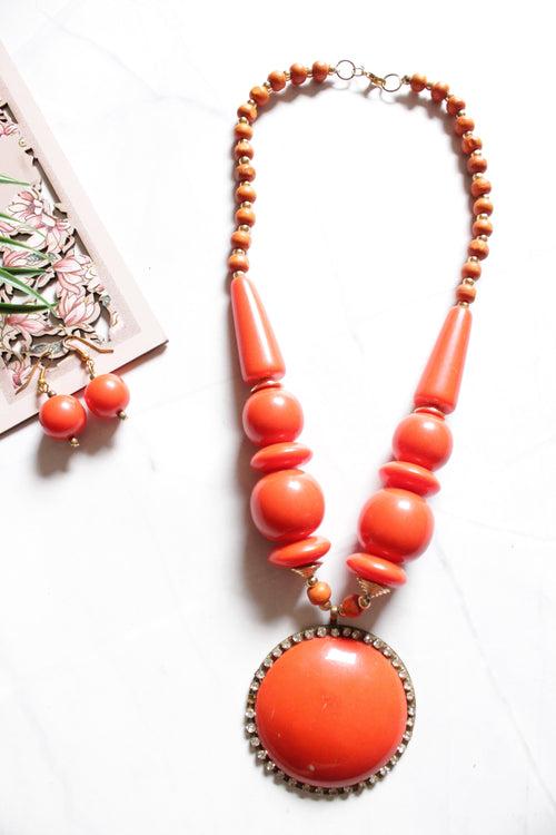Orange Acrylic Beads Handmade Necklace Set