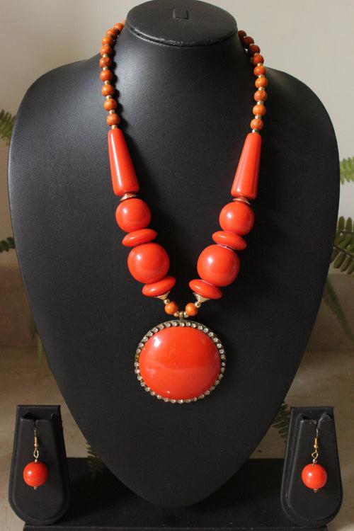 Orange Acrylic Beads Handmade Necklace Set