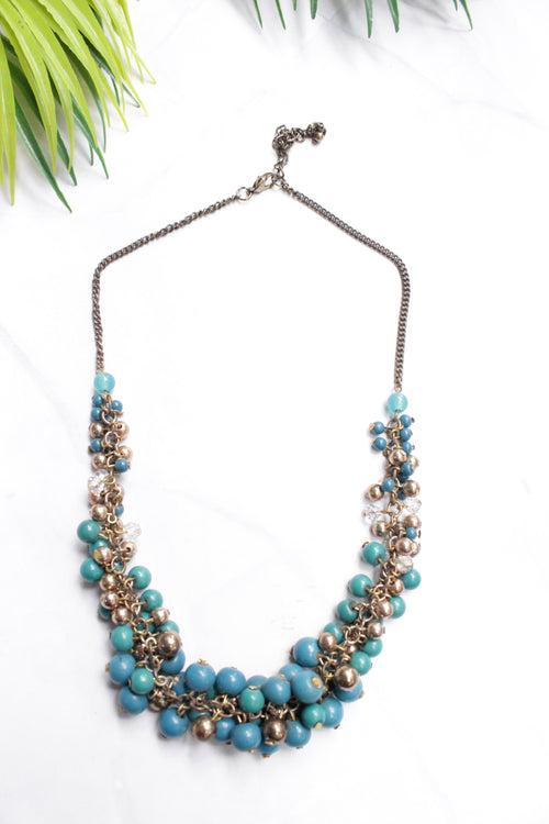 Bronze Metal Beads and Blue Wooden Beads Handmade Necklace