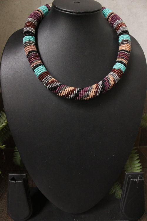 Muted Multi-Color Beads Handmade Braided Hasli Necklace