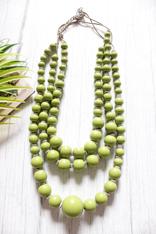 Lime Green Circular Acrylic Beads 3 Layer Necklace