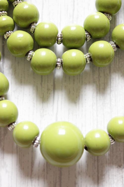 Lime Green Circular Acrylic Beads 3 Layer Necklace