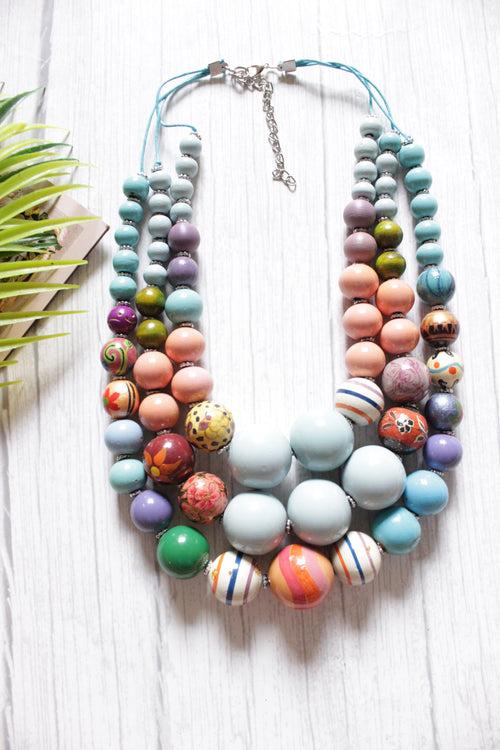Multi-Color Printed Circular Acrylic Beads 3 Layer Necklace