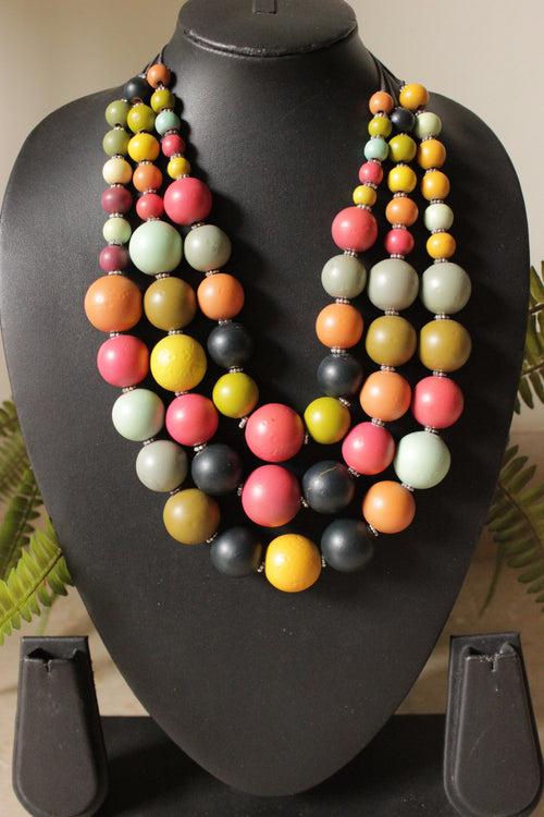 Multi-Color Circular Acrylic Beads 3 Layer Necklace